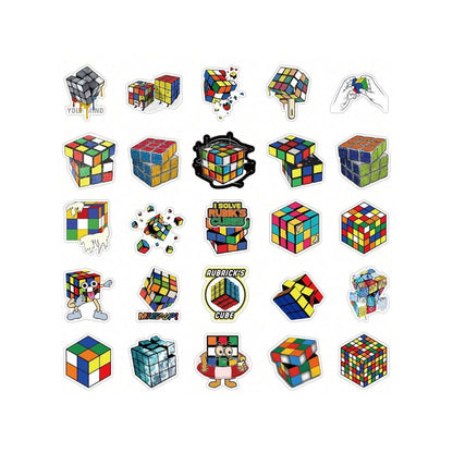 50PCS Cartoon Art Rubik's Cube Doodle Stickers Exquisite, Fashionable, Creative DIY Journal Decorative Decals Suitable for Skateboard Helmets, Guitars, Refrigerators, Stationery Boxes