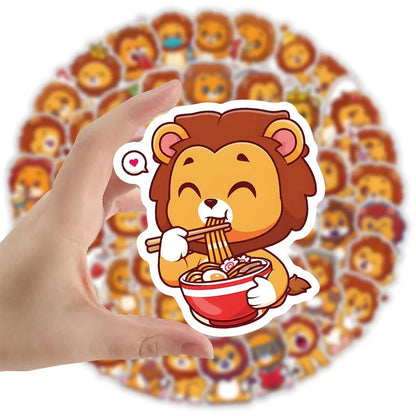 50PCS Lion Animal Doodle Stickers, Cute Cartoon Vinyl Decals for Laptop, Water Bottle, Journal, Phone Case