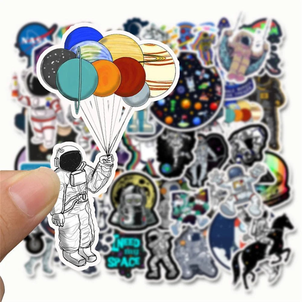 50PCS Cartoon Space Astronaut Rocket Universe Doodle Stickers Perfect for Notebooks, Guitars, Helmets, Stationery Boxes, and Desktop Decor