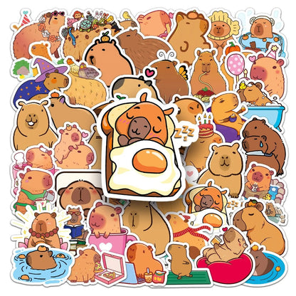 50PCS Capybara Doodle Stickers, Nature‘s Most Chill Animal Cartoon Decals for Relaxed Vibes and Animal Lovers