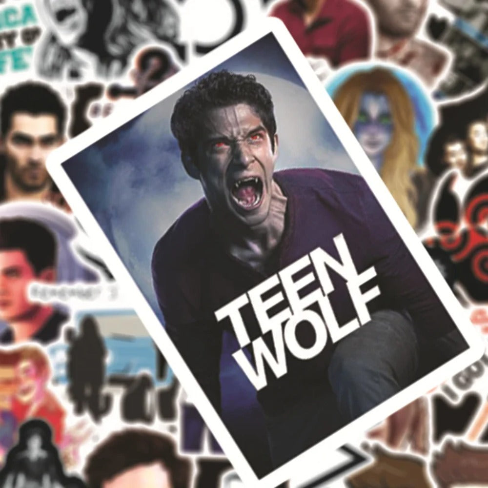 50PCS Teen Wolf Graffiti Stickers - Exquisite Creative DIY Decorative Decals for Suitcases, Skateboards, Water Bottles, Helmets, Guitars, and Stationery Cases