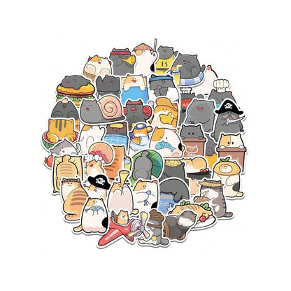 50PCS Cartoon Cat Bean Daily Emoji Doodle Stickers Exquisite, Fashionable, Creative DIY Journal Decorations Suitable for Skateboards, Guitars, Laptops, Helmets, and Stationery Boxes