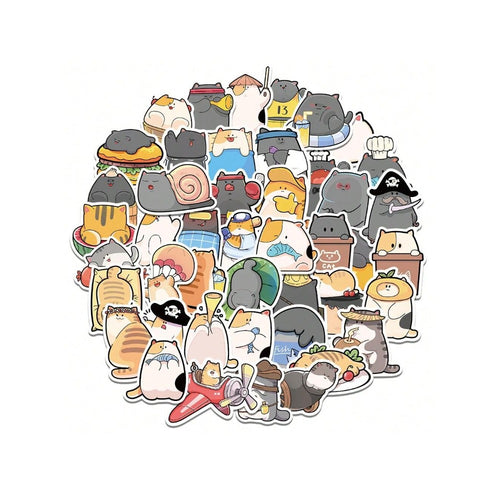 50PCS Cartoon Cat Bean Daily Emoji Doodle Stickers Exquisite, Fashionable, Creative DIY Journal Decorations Suitable for Skateboards, Guitars, Laptops, Helmets, and Stationery Boxes