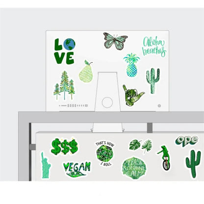 50PCS Cartoon Green Fresh-Style Doodle Stickers Perfect for Phone Cases, Laptops, Water Bottles, Skateboards, Stationery Boxes Exquisite DIY Desktop Decor Decals