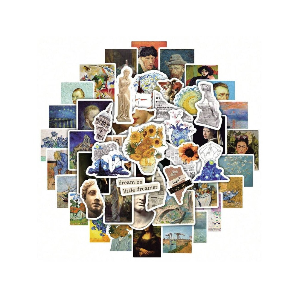 50PCS Vintage Art Van Gogh Graffiti Stickers Exquisite, Fashionable & Creative DIY Trend Stickers Perfect for Journaling, Fridge, Water Bottles, Helmets, Skateboards, Guitars & Stationery Boxes