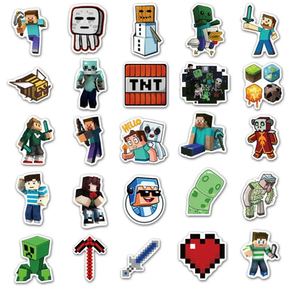 50PCS Minecraft Inspired Stickers - Block Game Decals for Laptops, Water Bottles, Gaming Setups & Video Game Fan Gifts