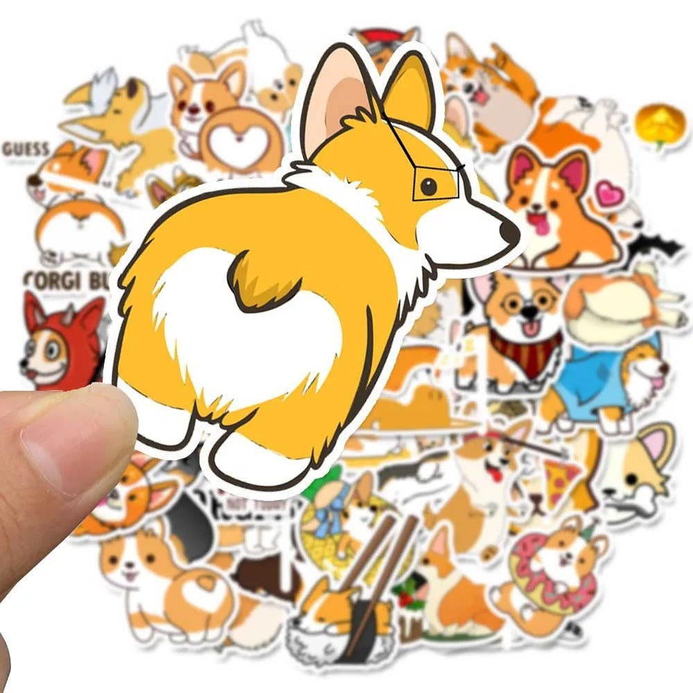 50PCS Cute Cartoon Corgi Puppy Animal Doodle Stickers Exquisite Fashion Creative DIY Journal Decorative Decals Suitable for Mugs, Helmets, Skateboards, Guitars, and Stationery Boxes