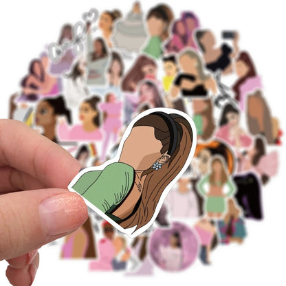 50PCS Ariana Grande Inspired Cute Girl Doodle Stickers Pack, Kawaii Cartoon Star Portrait Vinyl Decals for Fans