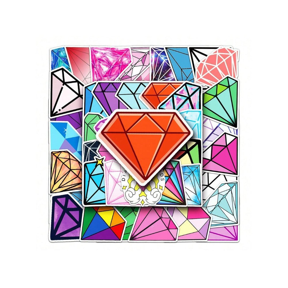 50PCS Sparkling Diamond Cartoon Doodle Stickers Exquisite Creative DIY Decorative Decals Suitable for Phone Cases, Luggage, Refrigerators, Guitars, Skateboards, Stationery Boxes, and Desktops