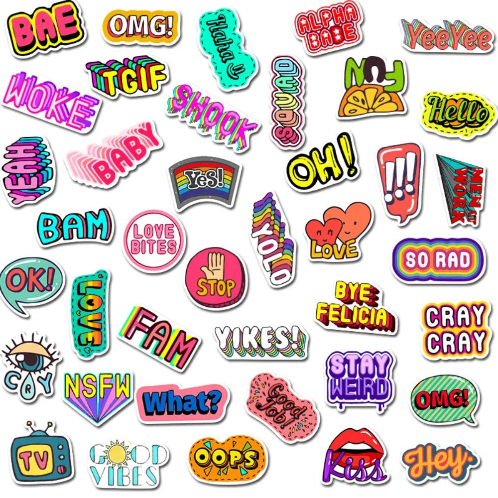 50PCS Cartoon English Alphabet Doodle Stickers Perfect for Suitcases, Laptops, Skateboards, Water Bottles, Stationery Boxes Exquisite DIY Journal Decorative Decals