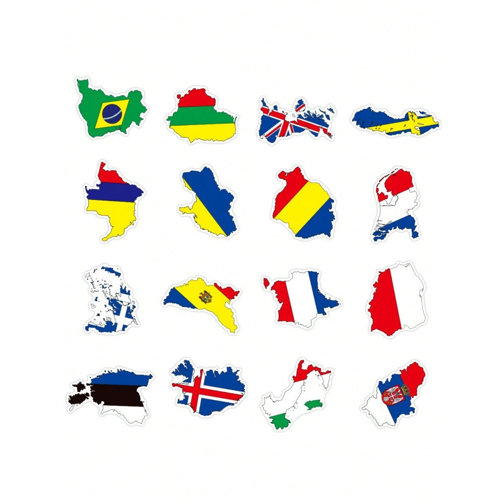 50PCS World Flag Cartoon Doodle Stickers Exquisite, Fashionable, Creative DIY Decorative Decals for Notebooks Suitable for Cups, Helmets, Skateboards, and Stationery Cases