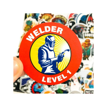 50PCS Cartoon Welding Helmet Graffiti Stickers Exquisite Creative Journal Decorative Decals Suitable for Toys, Skateboards, Guitars, Phones, Computers, Refrigerators, Desks, and Stationery Boxes