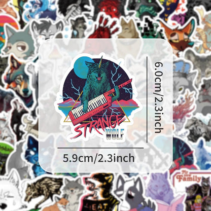 50PCS Cartoon Wild Wolf Animal Doodle Stickers Perfect for phone cases, laptops, desks, luggage, helmets, guitars, skateboards, water bottles, pencil cases, and exquisite DIY desktop decorations.