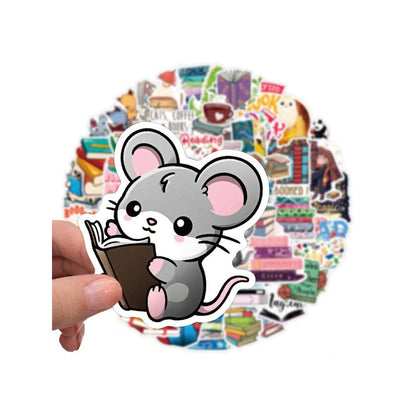 50PCS Cartoon Reading Book Doodle Stickers Exquisite and Stylish DIY Decorative Decals Suitable for Helmets, Water Bottles, Skateboards, Guitars, Stationery Boxes, and Desktops