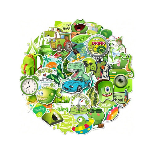 50PCS Cartoon Green Fresh Series Doodle Stickers Exquisite, Fashionable, Creative DIY Journal Decorations Suitable for Cups, Helmets, Skateboards, Pencil Cases, and Desktops