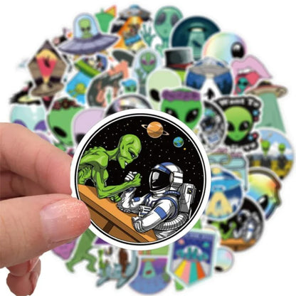 50PCS Cartoon Alien Doodle Stickers Exquisite, Fashionable, Creative DIY Decorative Decals Perfect for Journaling, Suitcases, Laptops, Phone Cases, and Stationery Boxes
