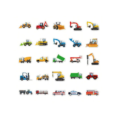 50PCS Cartoon Car Excavator Forklift Graffiti Stickers Exquisite, Stylish, Creative DIY Decorative Decals Suitable for Water Bottles, Helmets, Skateboards, and Stationery Cases