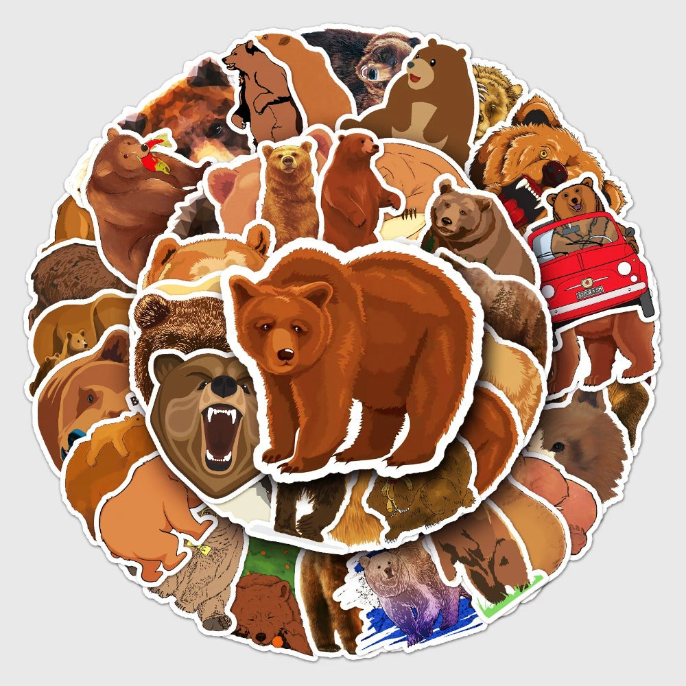 50PCS Hygge Bear Stickers - Cozy Forest Doodle Decals for Cabin Journals, Mindfulness Logs & Slow Living Adventure Kits