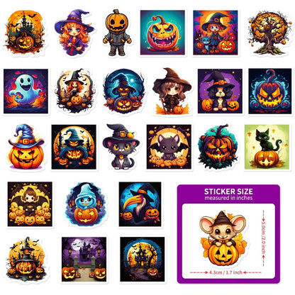 50PCS Cartoon Halloween Trick-or-Treat Pumpkin Doodle Stickers Exquisite, Stylish, Creative DIY Holiday Journal Decorations Suitable for Skateboards, Guitars, Laptops, Helmets, and Stationery Boxes