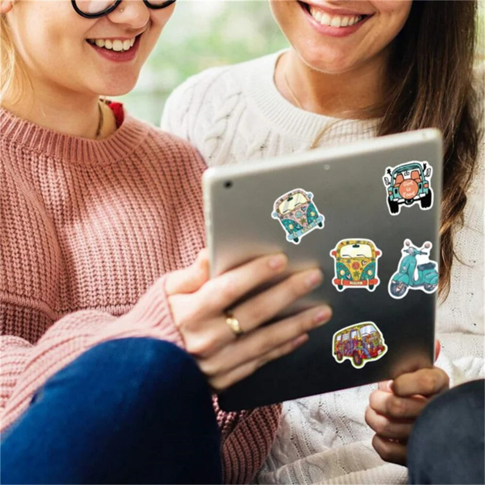 50PCS Cartoon Hip-Hop Style Outdoor Bus Graffiti Stickers Perfect for Diaries, Skateboards, Refrigerators, Water Bottles, and Stationery Boxes Exquisite DIY Decorative Decals