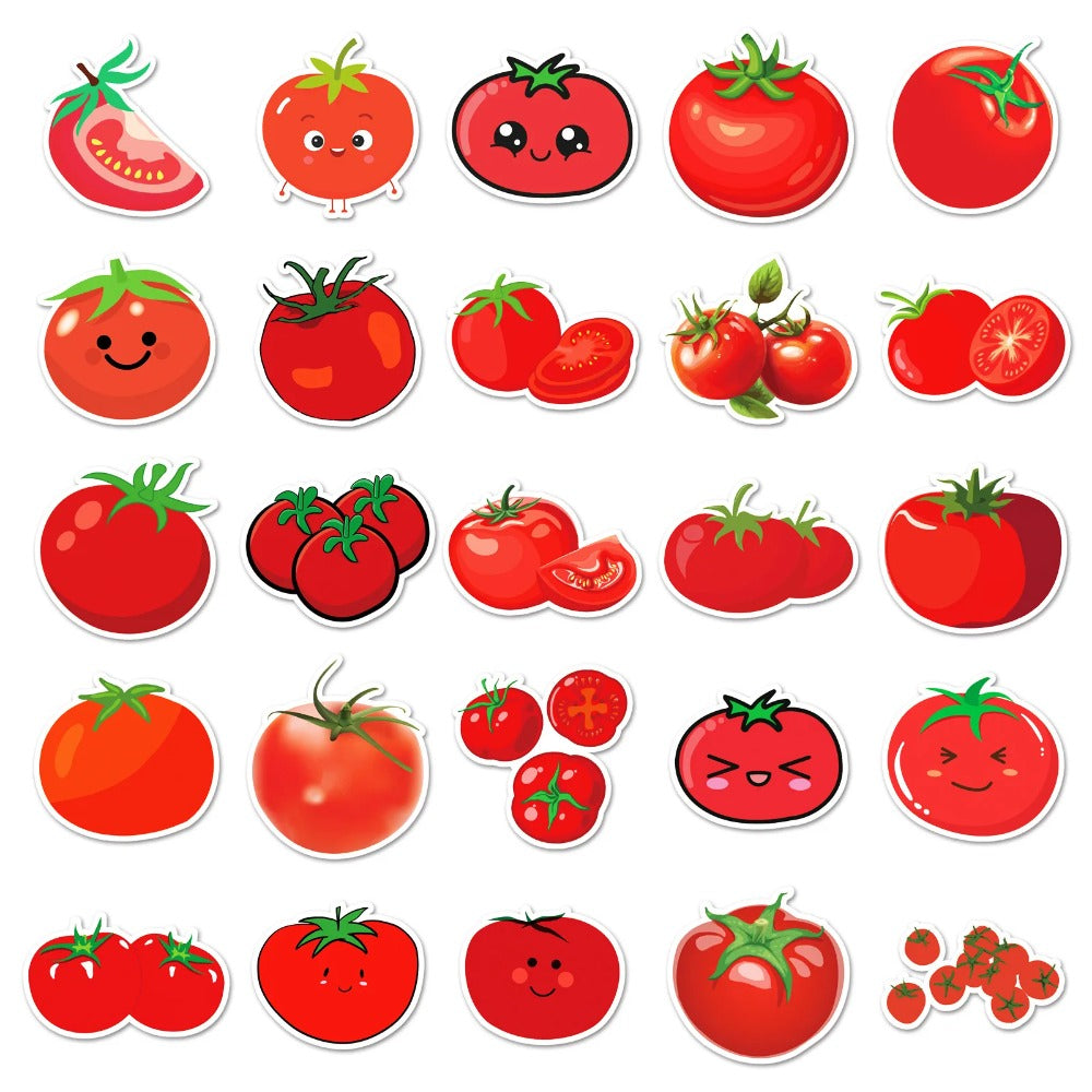 50PCS Cute Tomato Plant Doodle Stickers, Adorable Gardening Vegetable Vinyl Decals for Water Bottle Laptop, Farmhouse Kitchen Decor, Scrapbook Planner Journal
