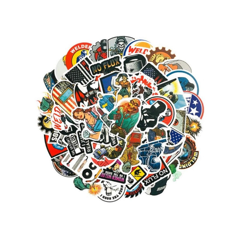 50PCS Cartoon Welding Helmet Graffiti Stickers Exquisite Creative Journal Decorative Decals Suitable for Toys, Skateboards, Guitars, Phones, Computers, Refrigerators, Desks, and Stationery Boxes