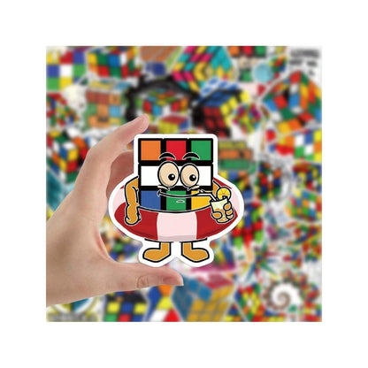 50PCS Cartoon Art Rubik's Cube Doodle Stickers Exquisite, Fashionable, Creative DIY Journal Decorative Decals Suitable for Skateboard Helmets, Guitars, Refrigerators, Stationery Boxes