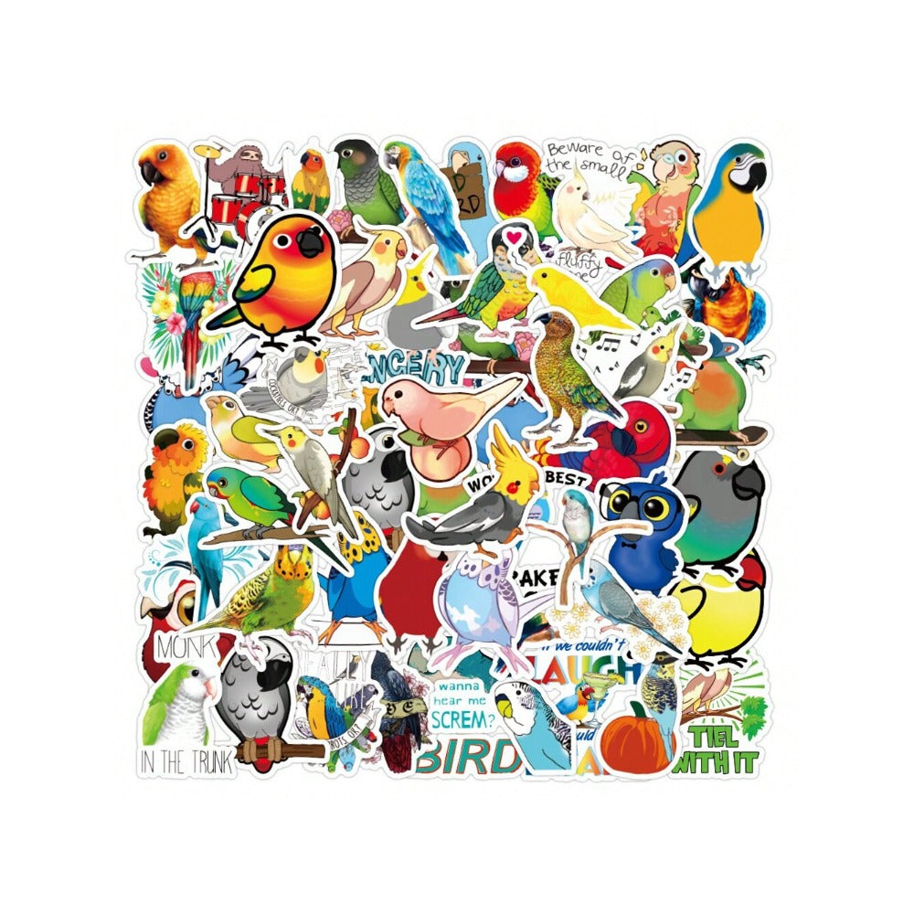 50-Piece Cartoon Animal Parrot Doodle Stickers Exquisite, Fashionable & Creative DIY Decorative Stickers for Notebooks Suitable for Fridges, Helmets, Skateboards, Water Bottles & Stationery Boxes