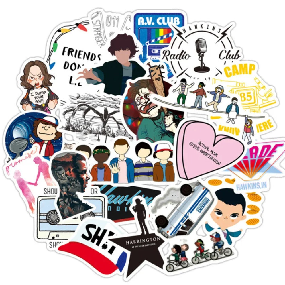 50 PCS Animated Character Stranger Things Doodle Stickers Perfect for Suitcases, Water Bottles, Helmets, Guitars, Skateboards, Pencil Cases Exquisite Creative Desktop Decor Decals