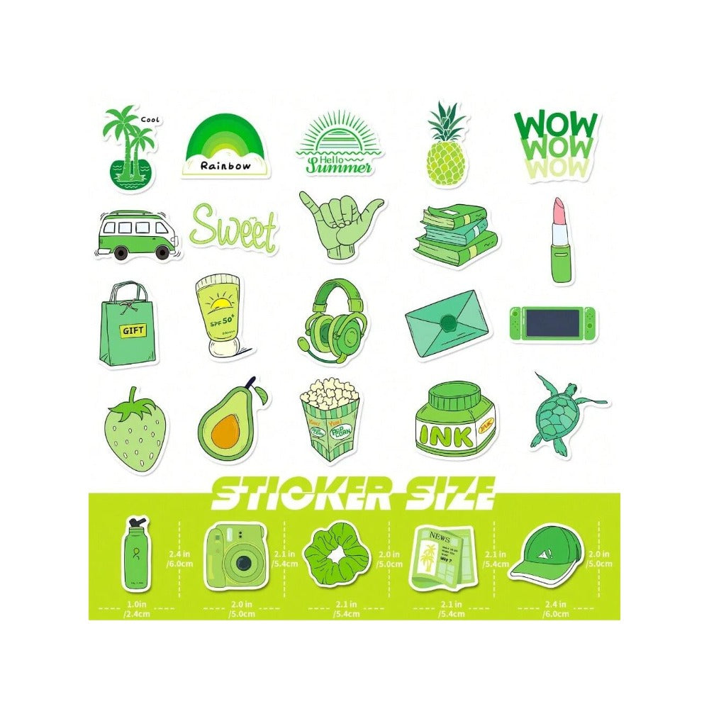 50PCS Cartoon Green Fresh & Cute Graffiti Stickers Exquisite Creative DIY Decorative Decals Suitable for Skateboards, Guitars, Laptops, Water Bottles, Helmets, Stationery Boxes, and Desktops