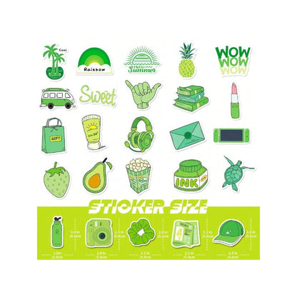 50PCS Cartoon Green Fresh & Cute Graffiti Stickers Exquisite Creative DIY Decorative Decals Suitable for Skateboards, Guitars, Laptops, Water Bottles, Helmets, Stationery Boxes, and Desktops