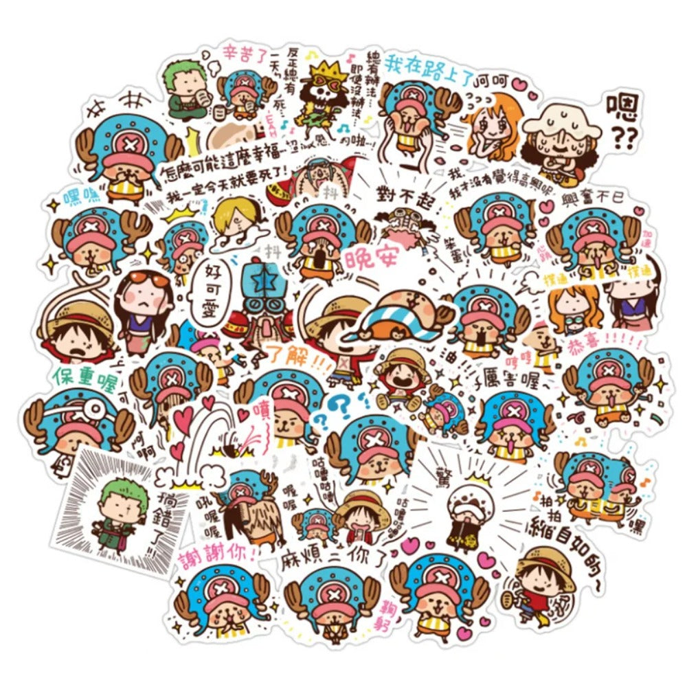 50PCS Anime One Piece Chopper Character Doodle Stickers Suitable for Suitcases, Laptops, Water Bottles, Skateboards, Stationery Boxes, Desktop Decorations, and Journal Stickers