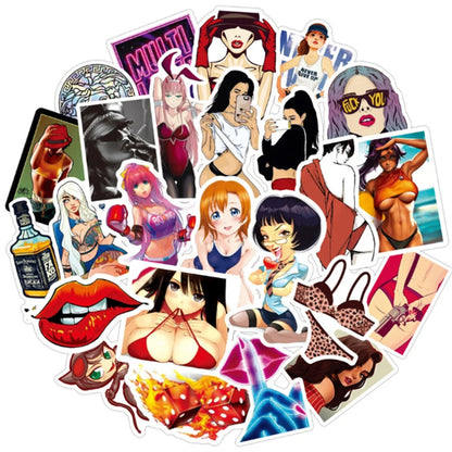 50PCS Cartoon Sexy Anime Girl Doodle Stickers Exquisite Fashion Creative DIY Journal Decorative Decals Suitable for Mugs, Helmets, Skateboards, Refrigerators, Stationery Boxes