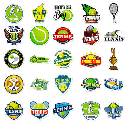 50PCS Tennis Sport Stickers - Cartoon Racket & Ball Decals for Water Bottles, Laptops, Gym Bags & Sports Fan Gifts