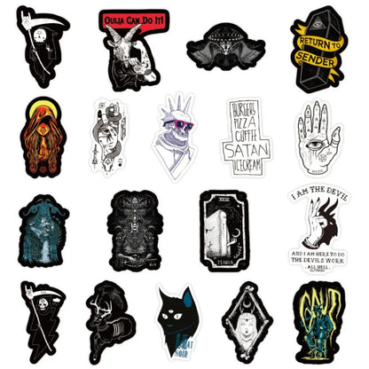 50PCS Gothic Horror Devil Skull Graffiti Stickers in Black and White Punk Style Suitable for Suitcases, Skateboards, Water Bottles, Guitars, and Stationery Boxes Decorative Decals