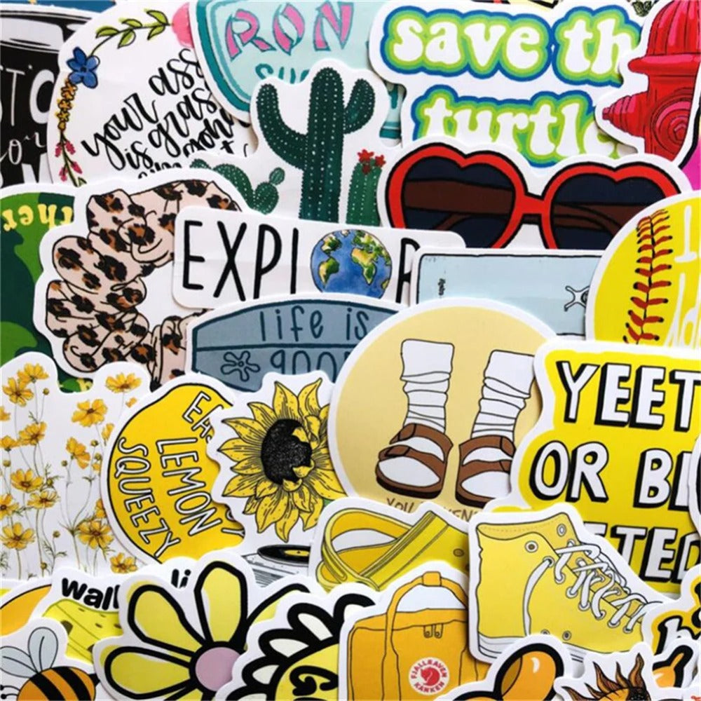 50PCS Cartoon Yellow Fresh Sunflower Doodle Stickers Perfect for journals, suitcases, laptops, water bottles, skateboards, pencil cases, and as exquisite desktop decorative decals.