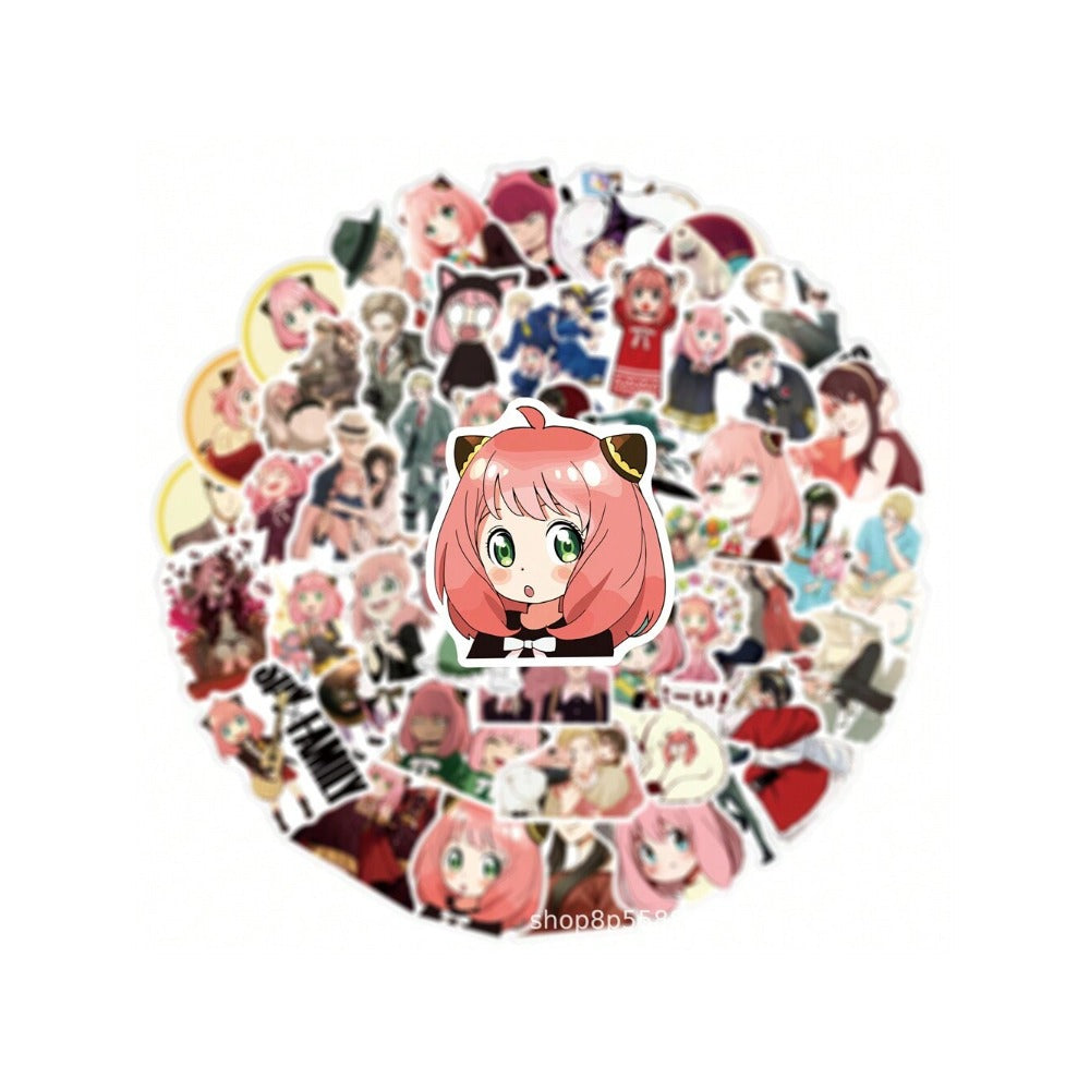 50PCS SPY*FAMILY Japanese Anime Cute Anya Doodle Stickers Exquisite, Fashionable, Creative DIY Journal Decorative Decals Suitable for Suitcases, Laptops, Phone Cases, and Stationery Boxes