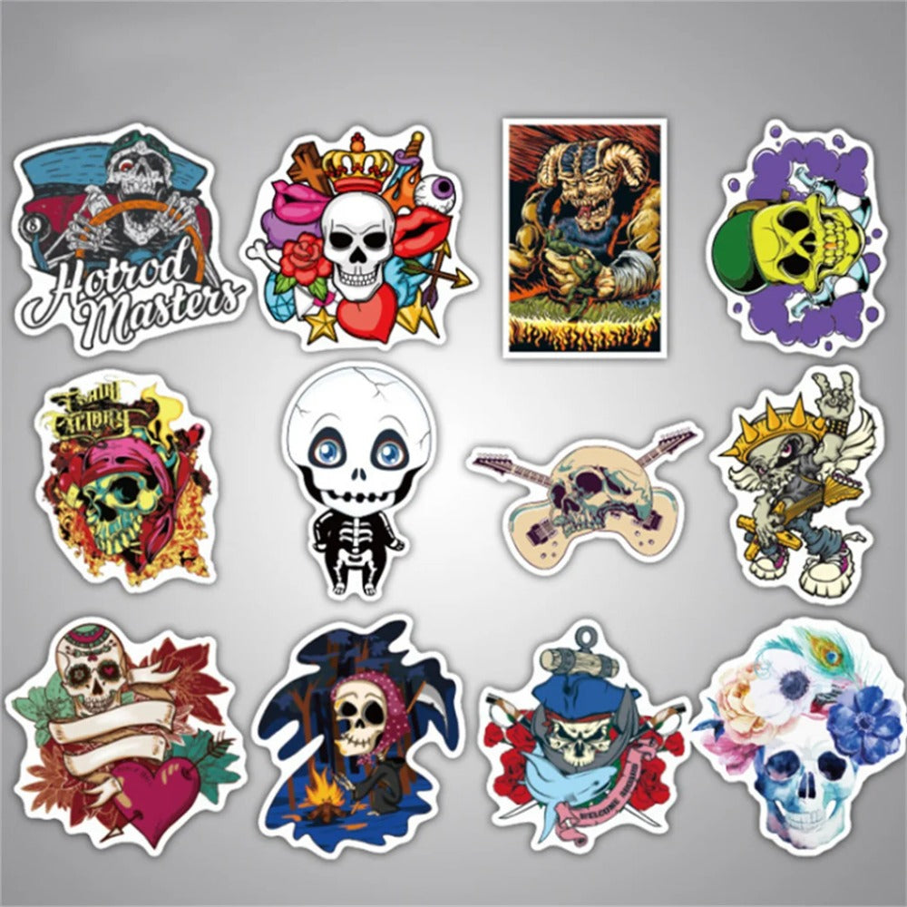 50PCS Cartoon Spooky Halloween Skull Graffiti Stickers for Notebooks, Suitcases, Helmets, Skateboards, Water Bottles, Stationery Cases, and Desktop Decor