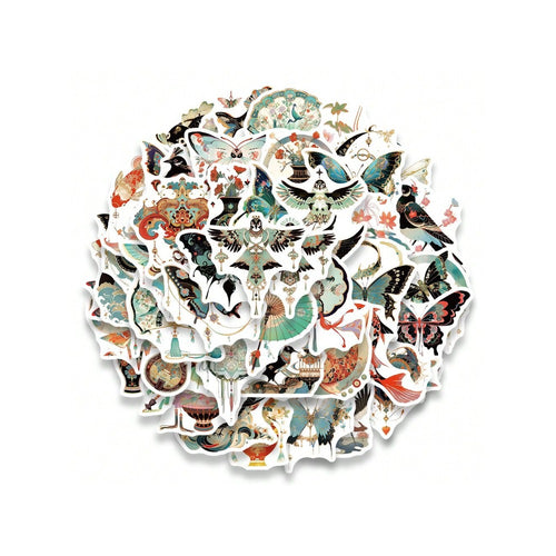 50PCS Chinese-Style Kite Vintage Series Graffiti Stickers Exquisite, Fashionable, Creative DIY Journal Decals Suitable for Skateboards, Guitars, Laptops, and Stationery Cases