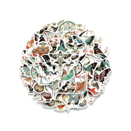 50PCS Chinese-Style Kite Vintage Series Graffiti Stickers Exquisite, Fashionable, Creative DIY Journal Decals Suitable for Skateboards, Guitars, Laptops, and Stationery Cases