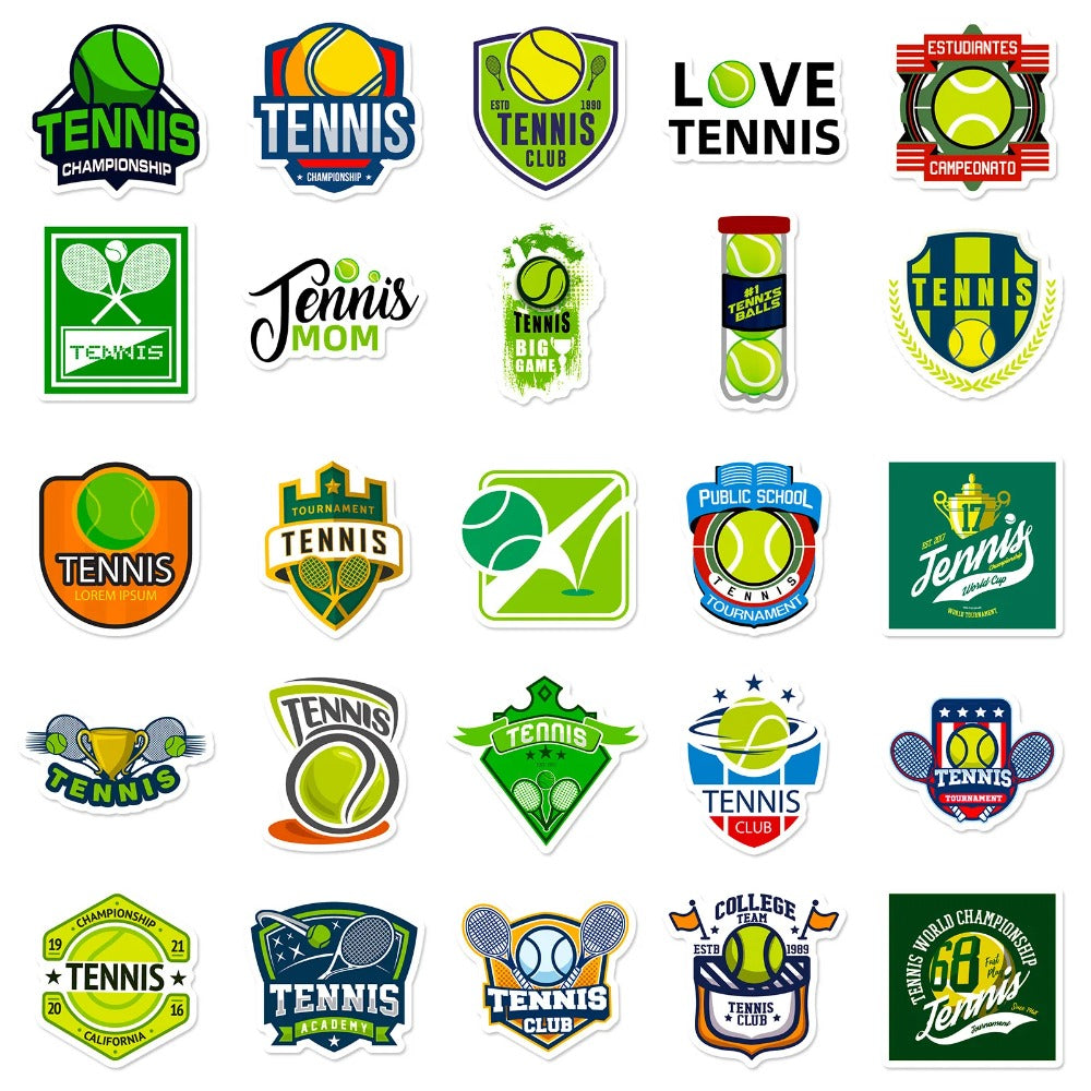 50PCS Tennis Sport Stickers - Cartoon Racket & Ball Decals for Water Bottles, Laptops, Gym Bags & Sports Fan Gifts