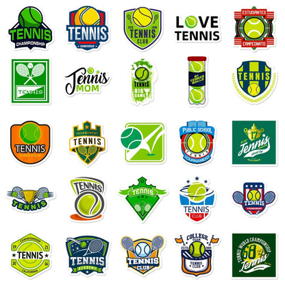 50PCS Tennis Sport Stickers - Cartoon Racket & Ball Decals for Water Bottles, Laptops, Gym Bags & Sports Fan Gifts
