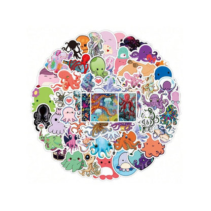 50PCS Cute Cartoon Octopus Doodle Stickers Exquisite, Fashionable, Creative DIY Decorative Decals Perfect for Notebooks, Laptops, Suitcases, Skateboards, Water Bottles, Helmets, and Stationery Cases
