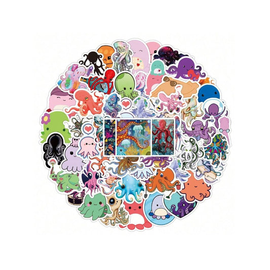 50PCS Cute Cartoon Octopus Doodle Stickers Exquisite, Fashionable, Creative DIY Decorative Decals Perfect for Notebooks, Laptops, Suitcases, Skateboards, Water Bottles, Helmets, and Stationery Cases