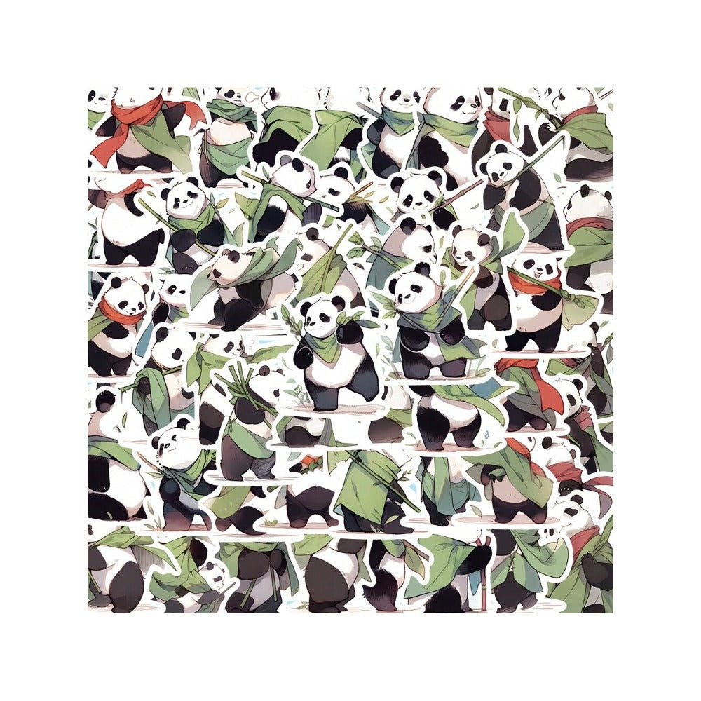 54PCS Cartoon New Cute Panda Warrior Doodle Stickers Exquisite Fashion Creative DIY Journal Decorative Decals Suitable for Notebooks, Phones, Guitars, and Stationery Boxes