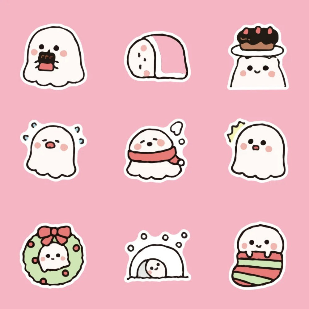 50PCS Cartoon Animated Cute Ghosties Doodle Stickers Exquisite Fashion Creative DIY Decorative Sticker Decals Perfect for Mugs, Helmets, Skateboards, Stationery Boxes, and Desktops