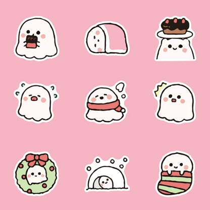 50PCS Cartoon Animated Cute Ghosties Doodle Stickers Exquisite Fashion Creative DIY Decorative Sticker Decals Perfect for Mugs, Helmets, Skateboards, Stationery Boxes, and Desktops