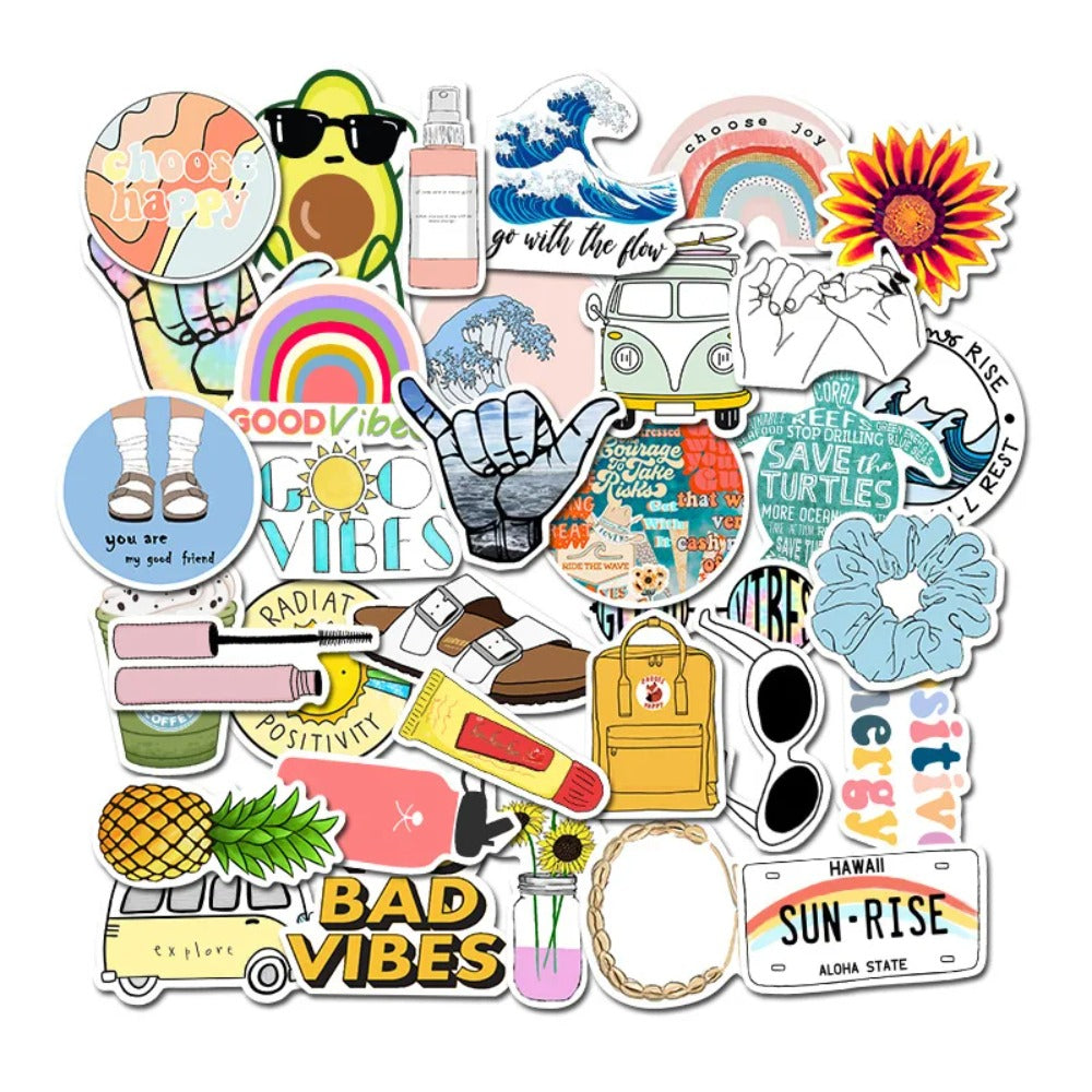 50PCS Adorable Geometric Minimalist Cartoon Doodle Stickers for Suitcases, Water Bottles, Helmets, Guitars, Skateboards, Stationery Boxes, and Desktop Decor