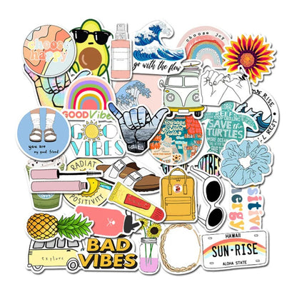 50PCS Adorable Geometric Minimalist Cartoon Doodle Stickers for Suitcases, Water Bottles, Helmets, Guitars, Skateboards, Stationery Boxes, and Desktop Decor