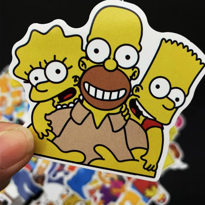 50PCS Cartoon Simpsons Character Doodle Stickers for Suitcases, Skateboards, Water Bottles, Helmets, Guitars, Stationery Boxes, and Beautiful DIY Desktop Decor Decals